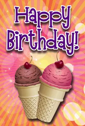 Ice Cream Cones Cherries Birthday Card