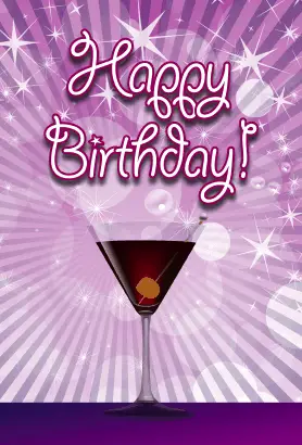 Purple Martini Birthday Card