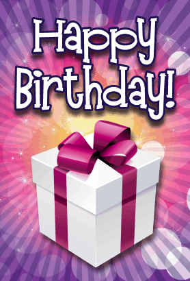 Purple Ribbon Gift Box Birthday Card